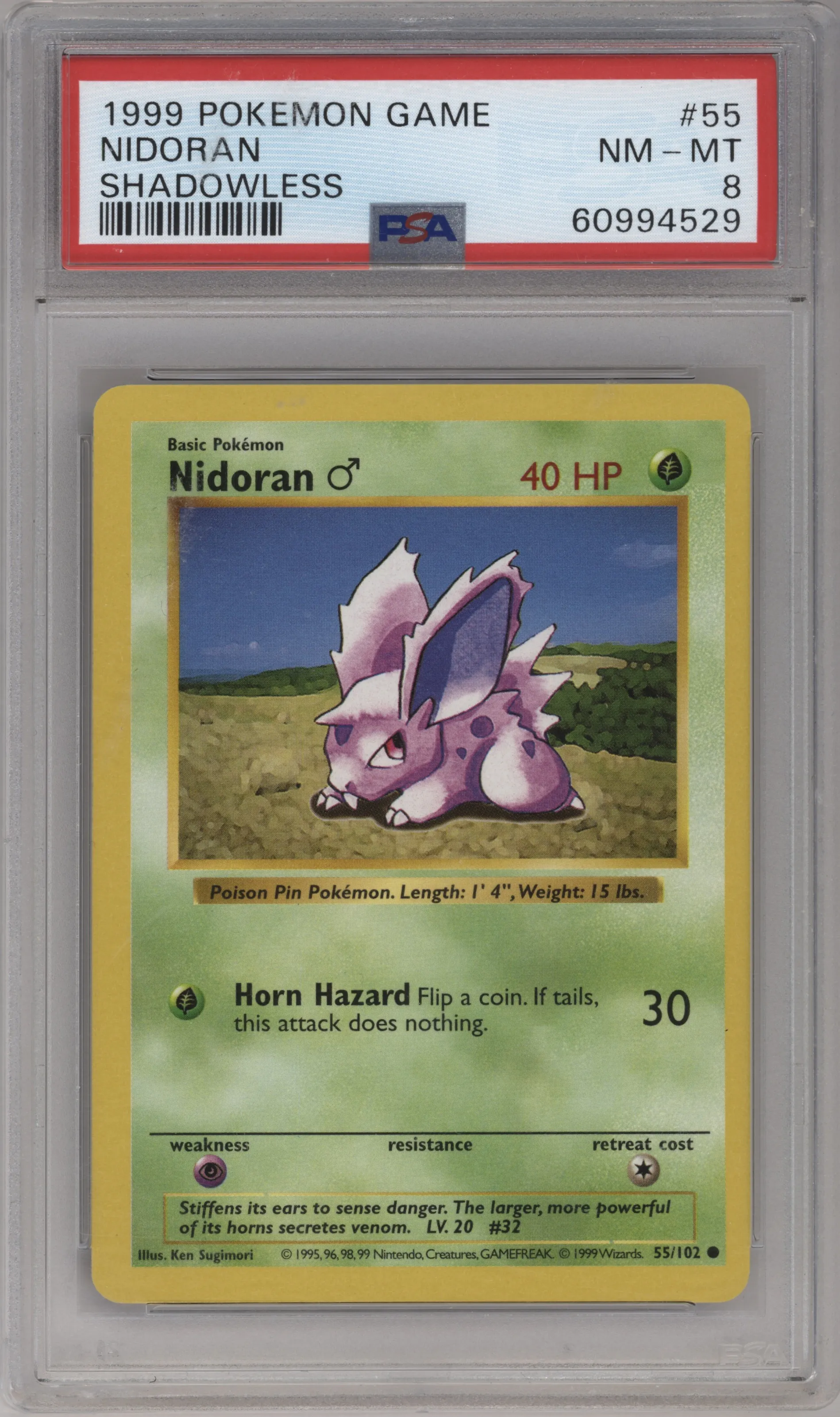 1999 Pokemon Base Set Nidoran #55 PSA 8