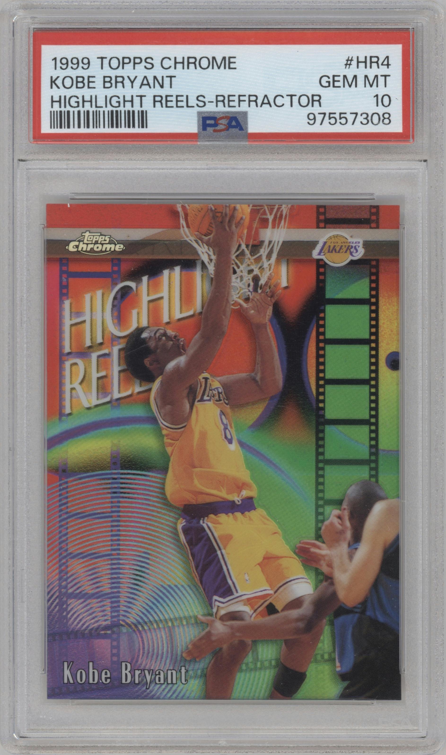 Kobe Bryant  from the 1999-00 Topps Chrome set featuring a Refractor parallel graded by PSA and given an overall grade of 10.