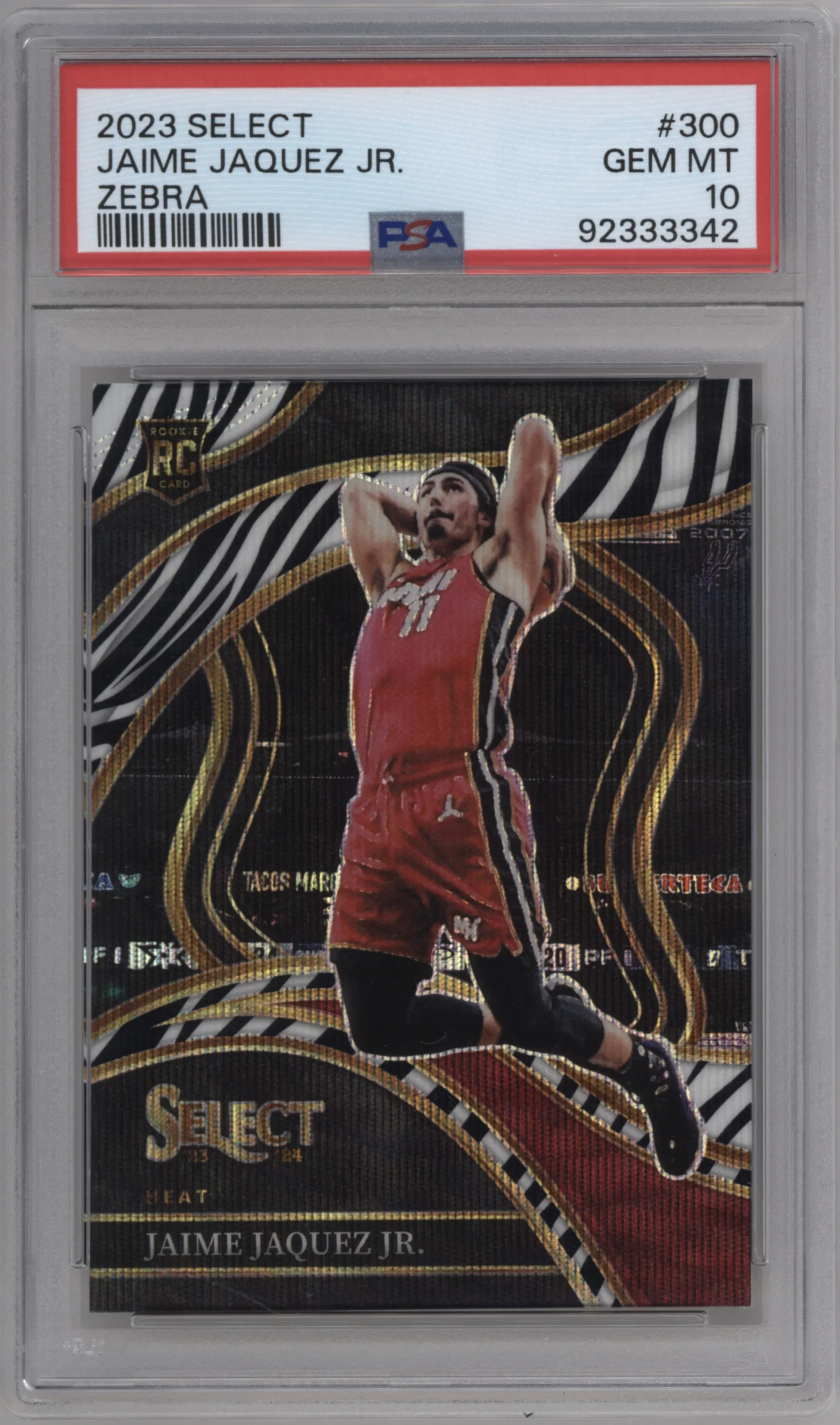 2023 Panini Select Courtside Jaime Jaquez Jr. Zebra Prizm #300 PSA 10