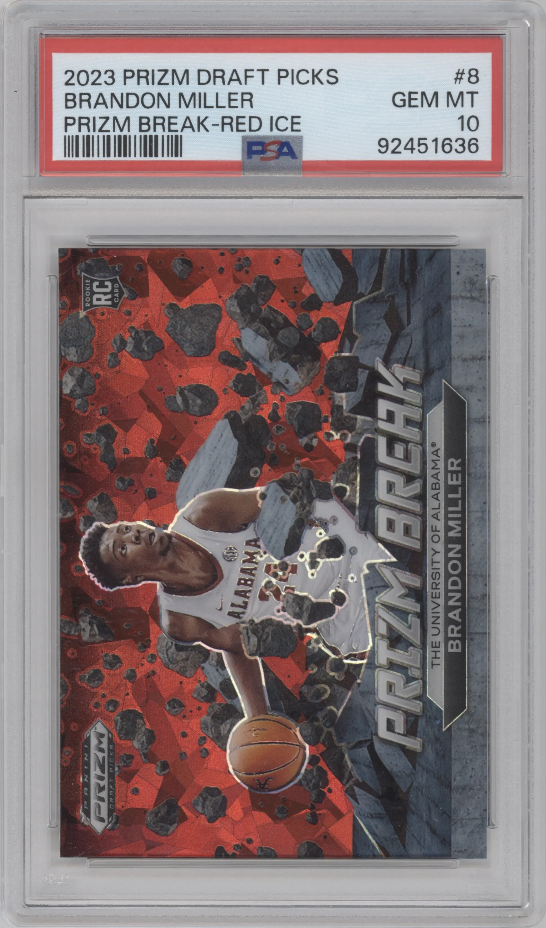 2023 Panini Prizm Draft Picks Prizm Break Brandon Miller Red Ice #8 PSA 10