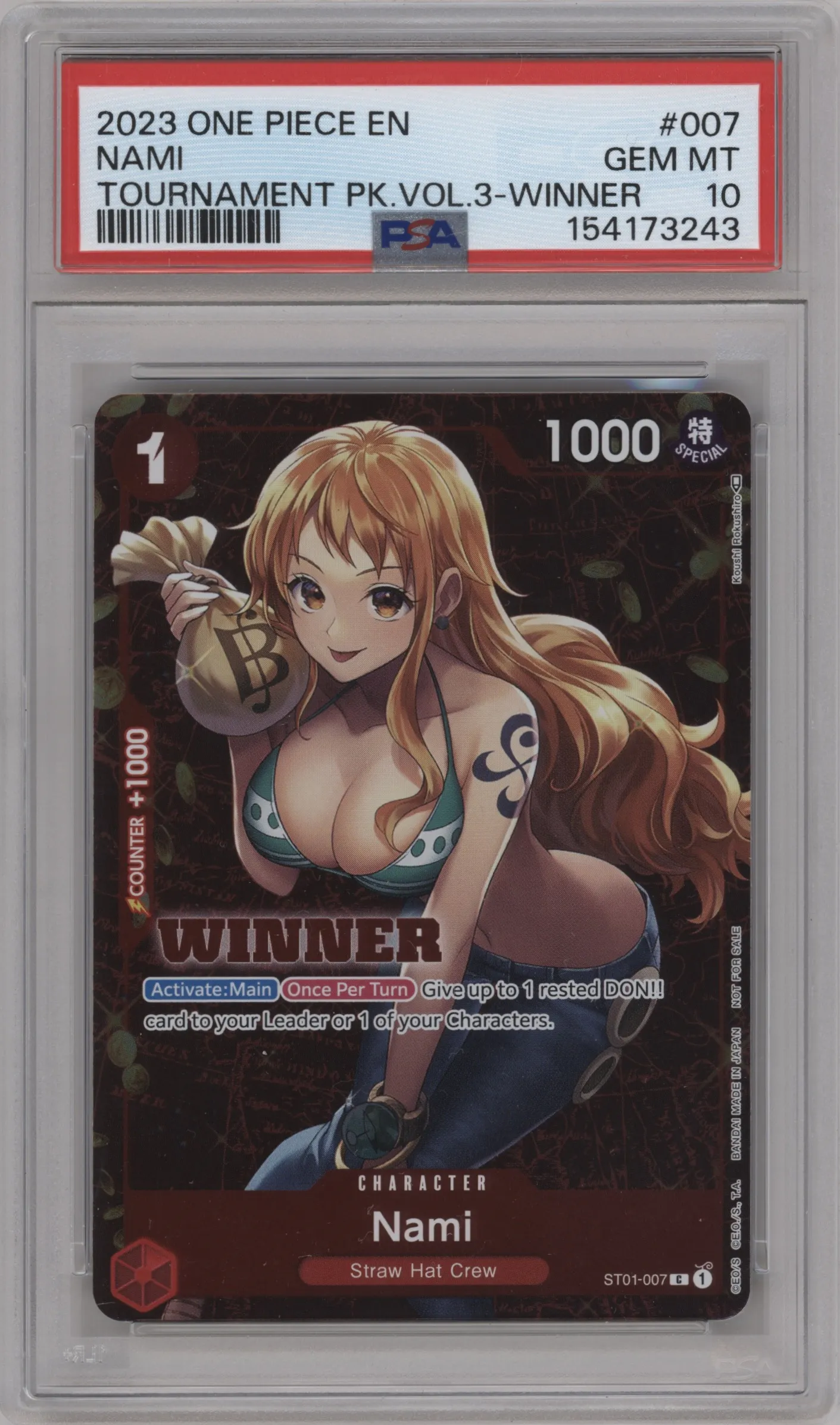 2023 One Piece Winner Pack Vol.3 Nami #ST01-007 PSA 10