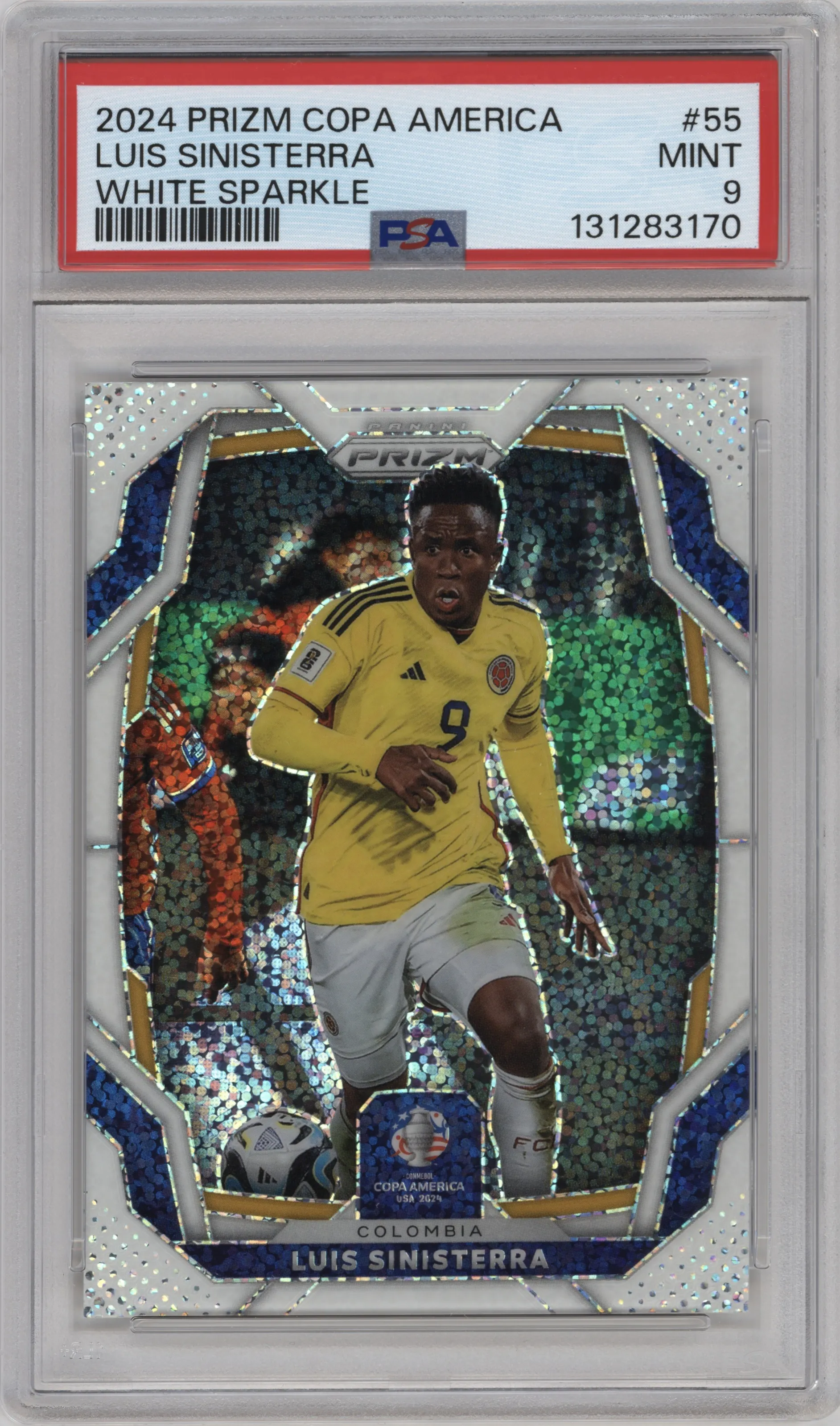 2024 Panini Prizm CONMEBOL Copa America Luis Sinisterra White Sparkle PSA 9