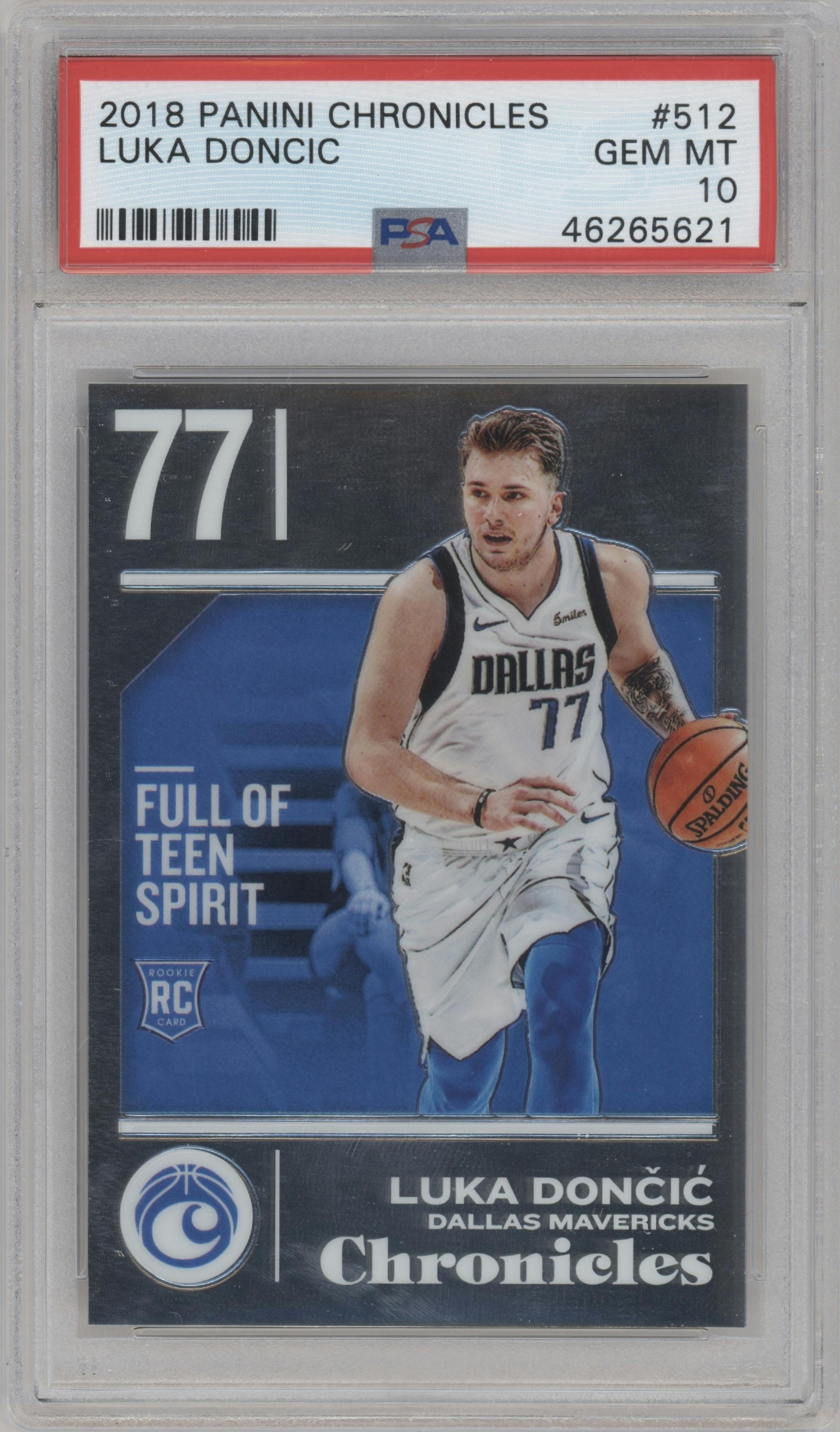 Luka Doncic from the 2018-19 Panini Chronicles set graded by PSA and given an overall grade of 10.