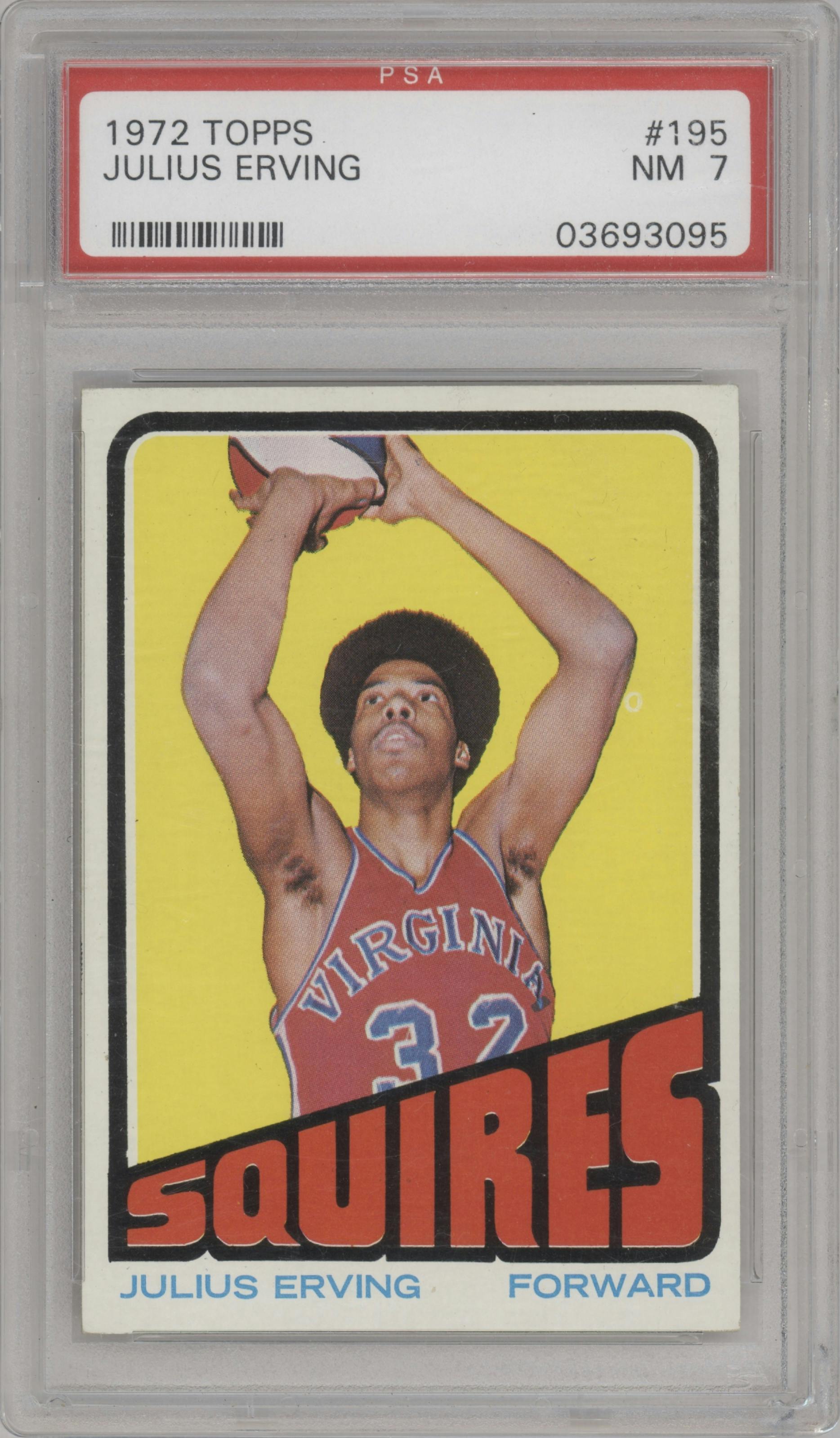 Julius Erving from the 1972-73 Topps Basketball set graded by PSA and given an overall grade of 7.
