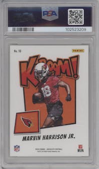 Marvin Harrison Jr. from the 2024 Panini Absolute set graded by PSA and given an overall grade of 10.
