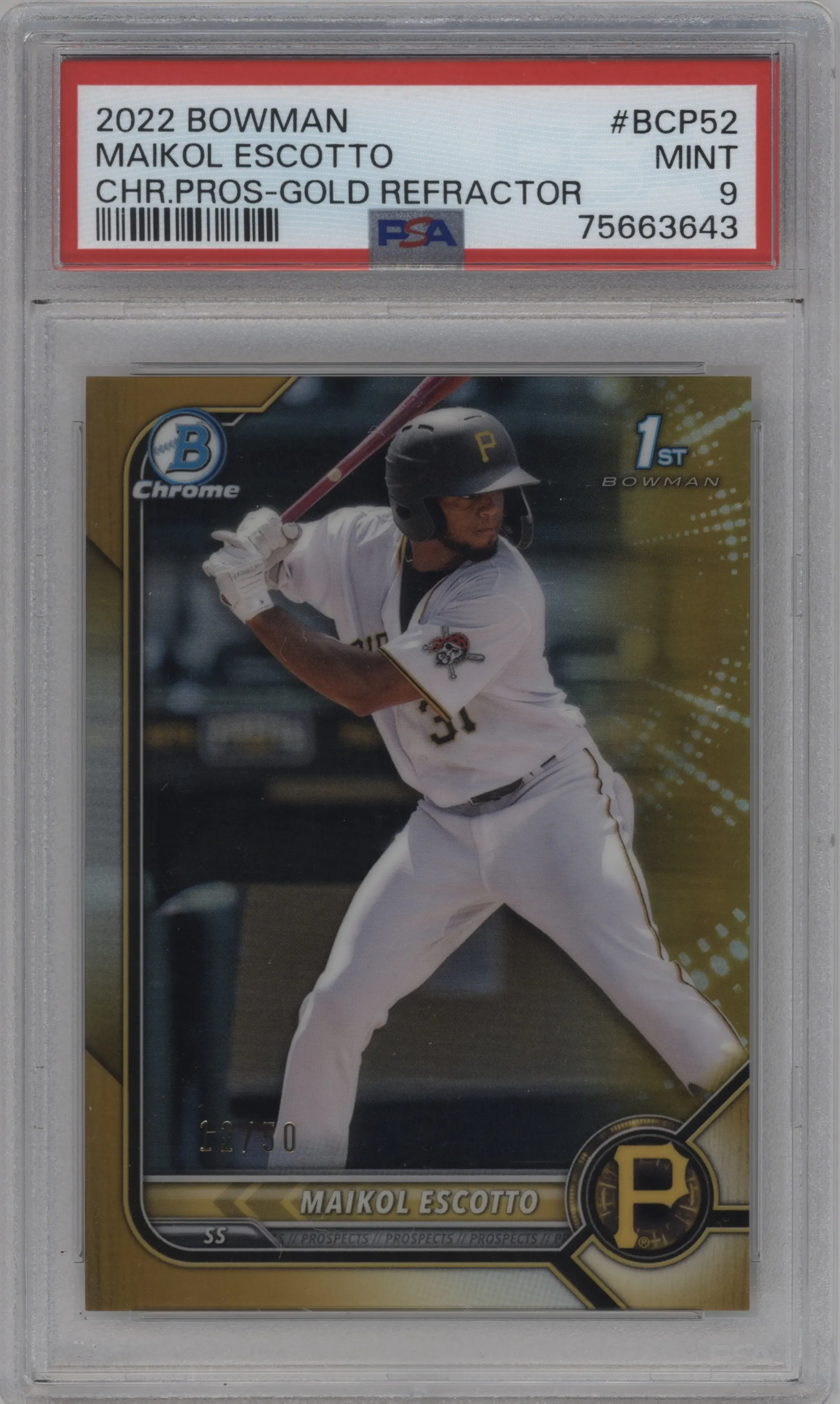 2022 Bowman Chr.Pros. Maikol Escotto Gold Refractor PSA 9