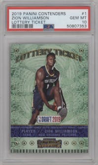 Zion Williamson from the 2019-20 Panini Contenders set graded by PSA and given an overall grade of 10.