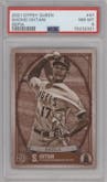 Shohei Ohtani from the 2021 Topps Gypsy Queen set featuring a Sepia parallel graded by PSA and given an overall grade of 8.
