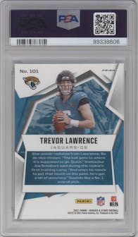 Trevor Lawrence from the 2021 Panini Rookies & Stars set featuring a Pulsar  parallel graded by PSA and given an overall grade of 9.