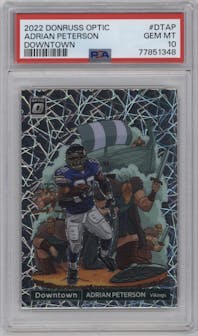 Adrian Peterson from the 2022 Panini Donruss Optic set graded by PSA and given an overall grade of 10.