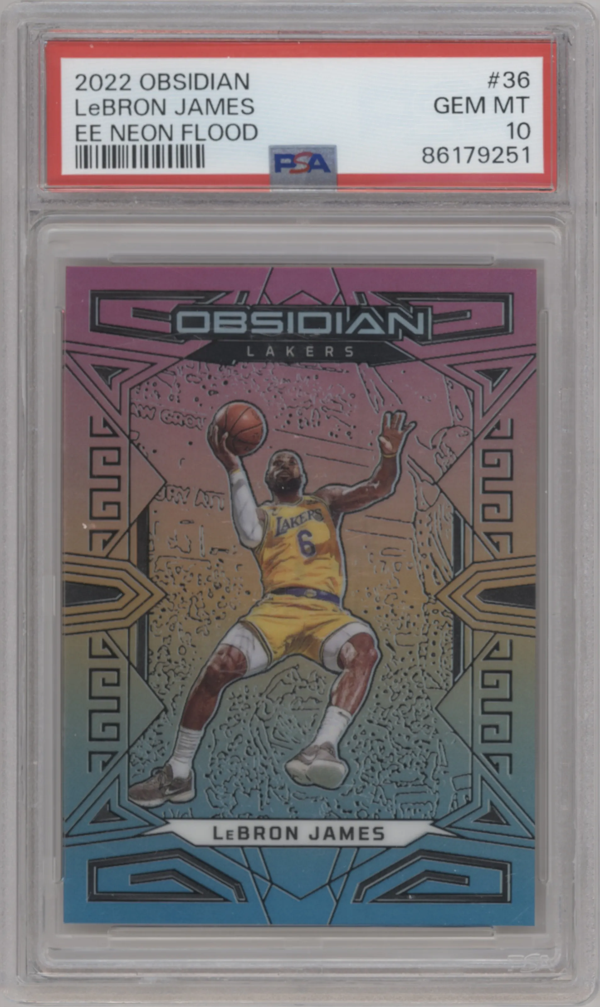 2022 Panini Obsidian LeBron James Electric Etch Neon Flood #36 PSA 10