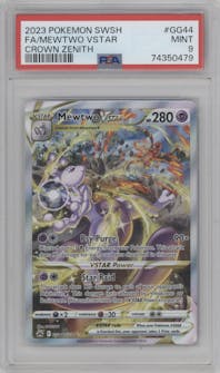 Mewtwo VSTAR from the 2023 Pokemon SWSH set graded by PSA and given an overall grade of 9.