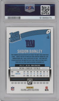 Saquon Barkley from the 2018 Panini Donruss Optic set graded by PSA and given an overall grade of 9.