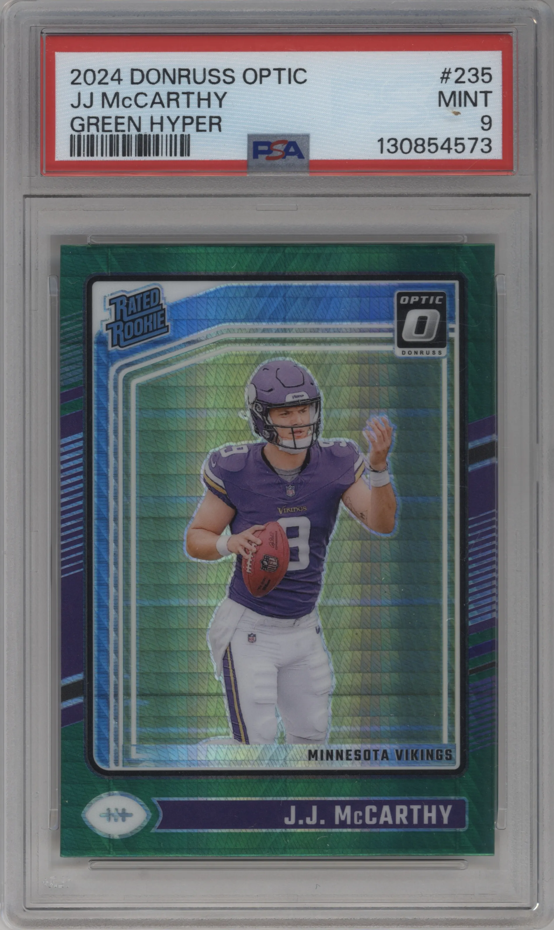 2024 Donruss Optic Rated Rookie J.J. McCarthy Hyper Green #235 PSA 9