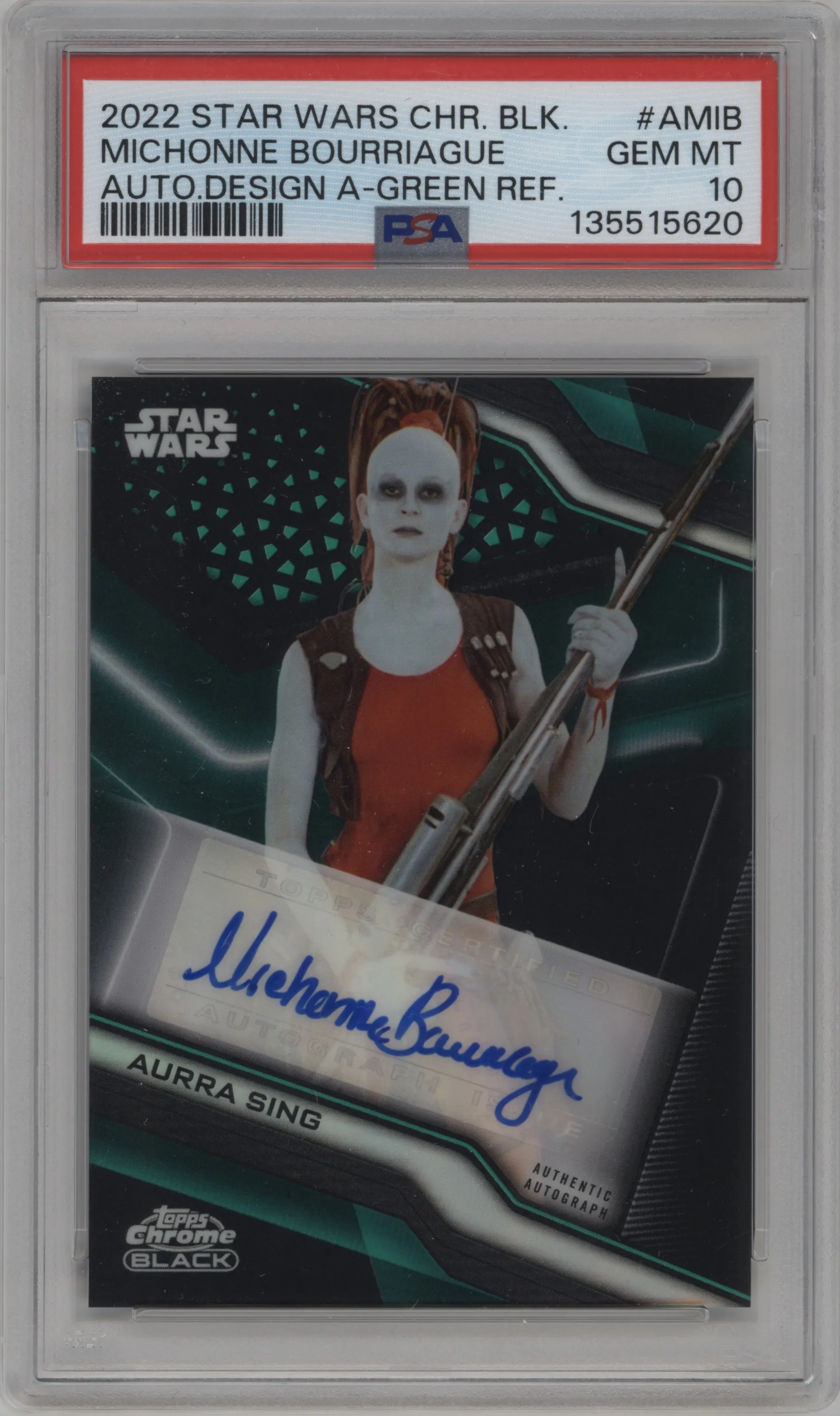 2022 Topps Star Wars Chrome Black Auto Michonne Bourriague Green Refractor #A-MIB PSA 10