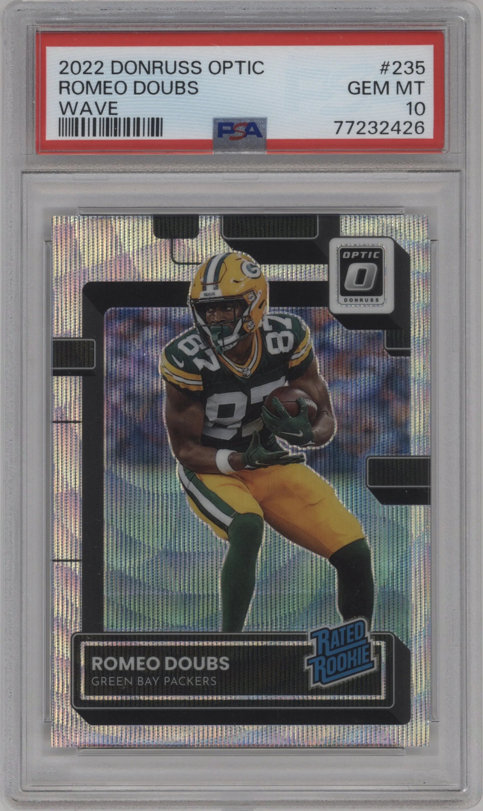 2022 Panini Donruss Optic Rated Rookie Romeo Doubs Wave PSA 10