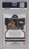 Javonte Williams from the 2021 Panini Prizm set featuring a Red Prizm parallel graded by PSA and given an overall grade of 9.
