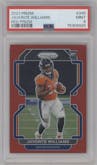 Javonte Williams from the 2021 Panini Prizm set featuring a Red Prizm parallel graded by PSA and given an overall grade of 9.