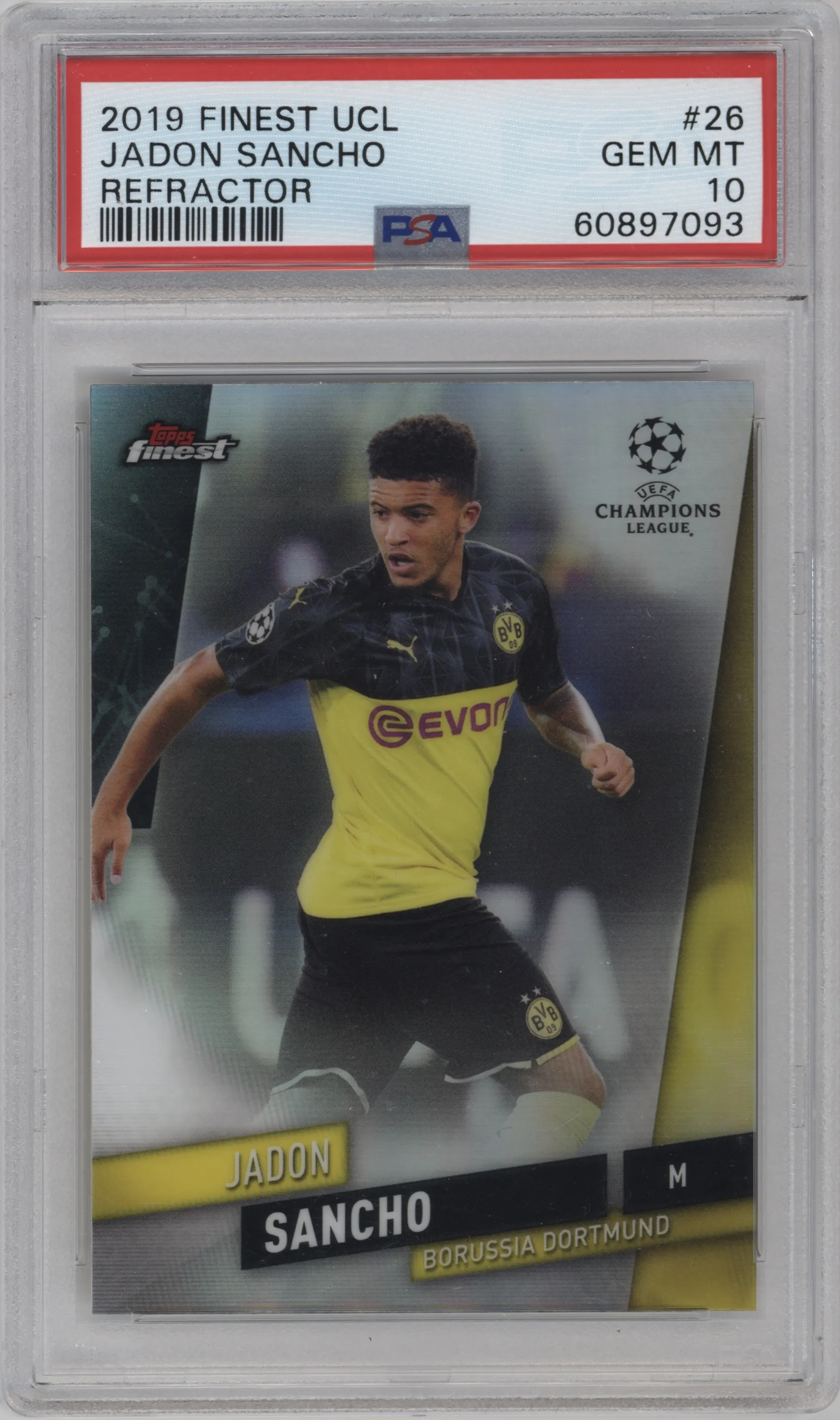 2019 Topps Finest UEFA Champions League Jadon Sancho Refractor PSA 10
