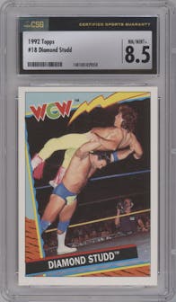 Diamond Studd from the 1992 Topps WCW European set graded by CSG and given an overall grade of 8.5.
