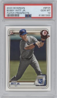 Bobby Witt Jr. from the 2020 Bowman set graded by PSA and given an overall grade of 10.
