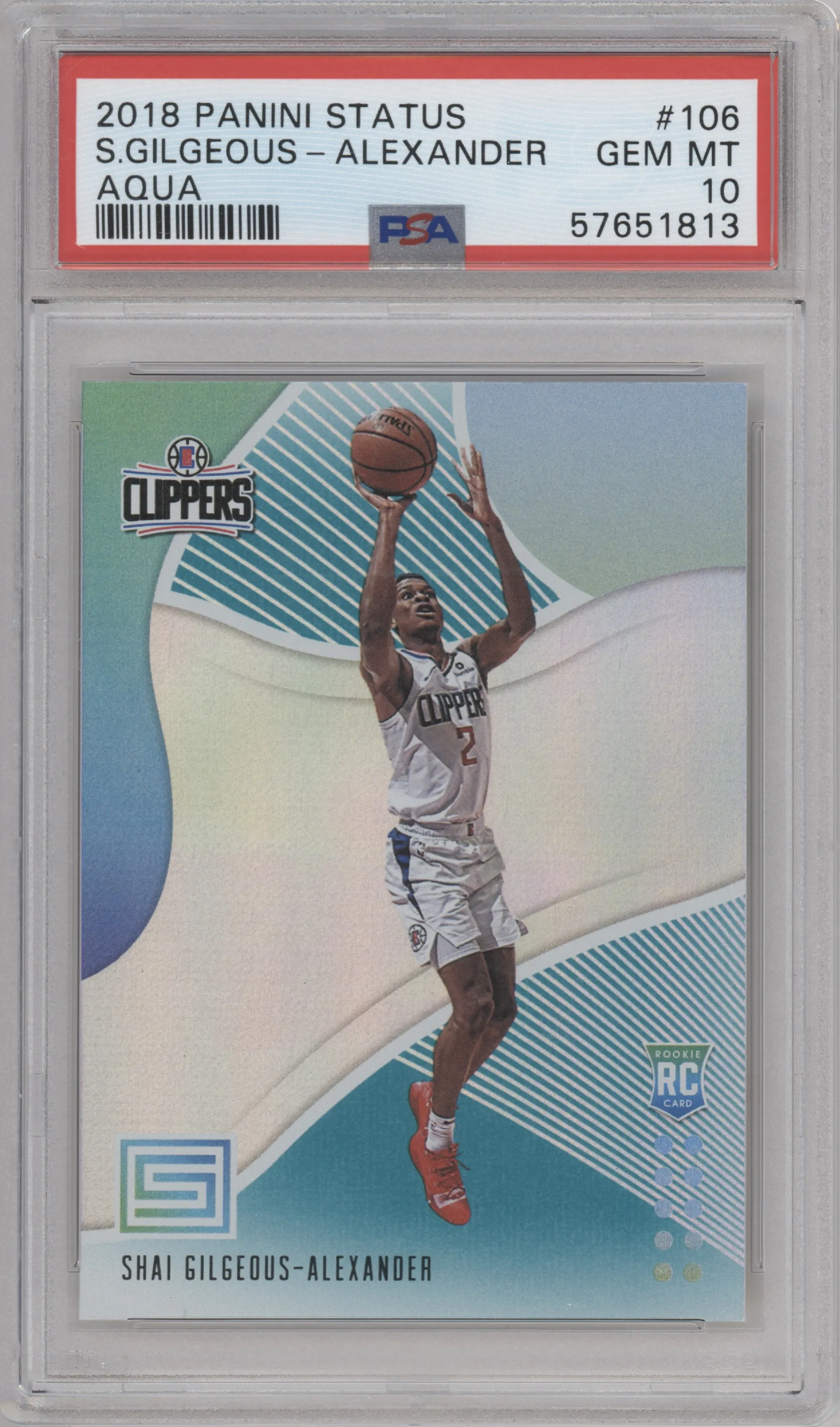 2018 Panini Status Rookies 1 Shai Gilgeous-Alexander Aqua #106 PSA 10