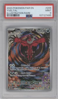 Yveltal from the 2023 Pokemon SV set graded by PSA and given an overall grade of 9.