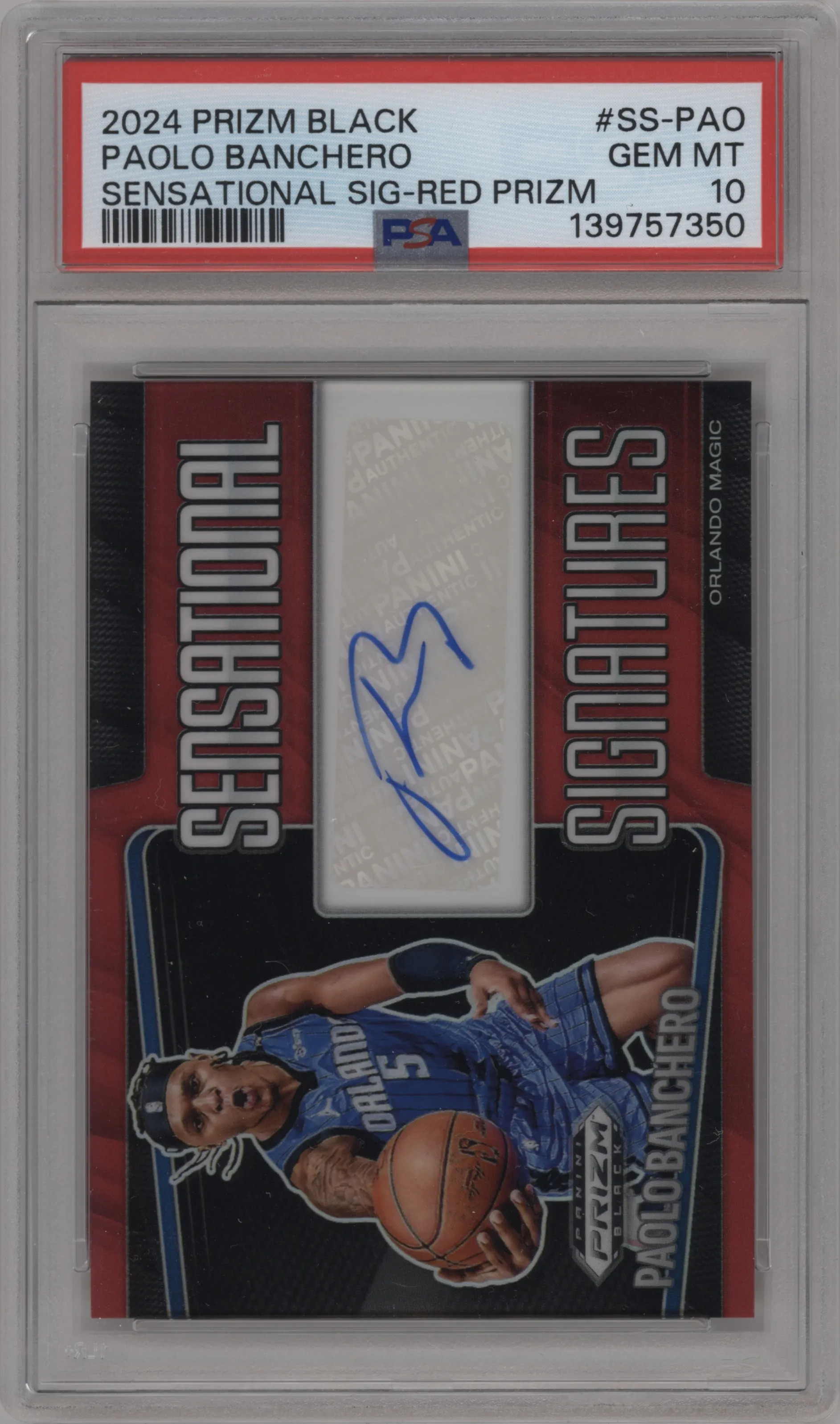 2024 Panini Prizm Black Sensational Sig. Paolo Banchero Red Prizm PSA 10