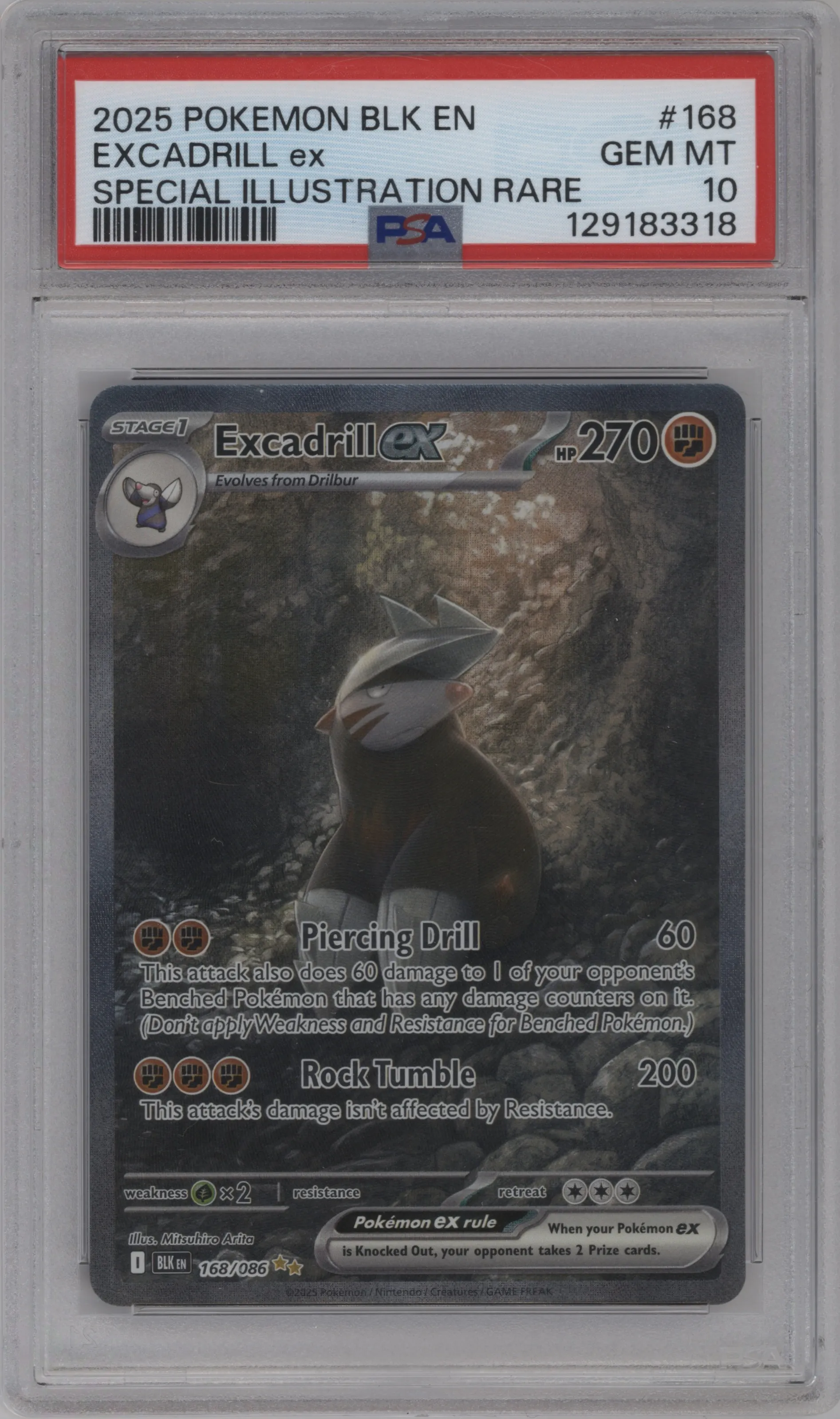 2025 Pokemon SV Black Bolt Excadrill ex #168 PSA 10