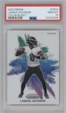 Lamar Jackson from the 2023 Panini Prizm set graded by PSA and given an overall grade of 10.