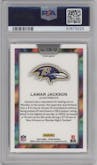 Lamar Jackson from the 2023 Panini Prizm set graded by PSA and given an overall grade of 10.