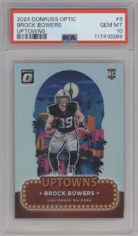 Brock Bowers from the 2024 Donruss Optic set graded by PSA and given an overall grade of 10.