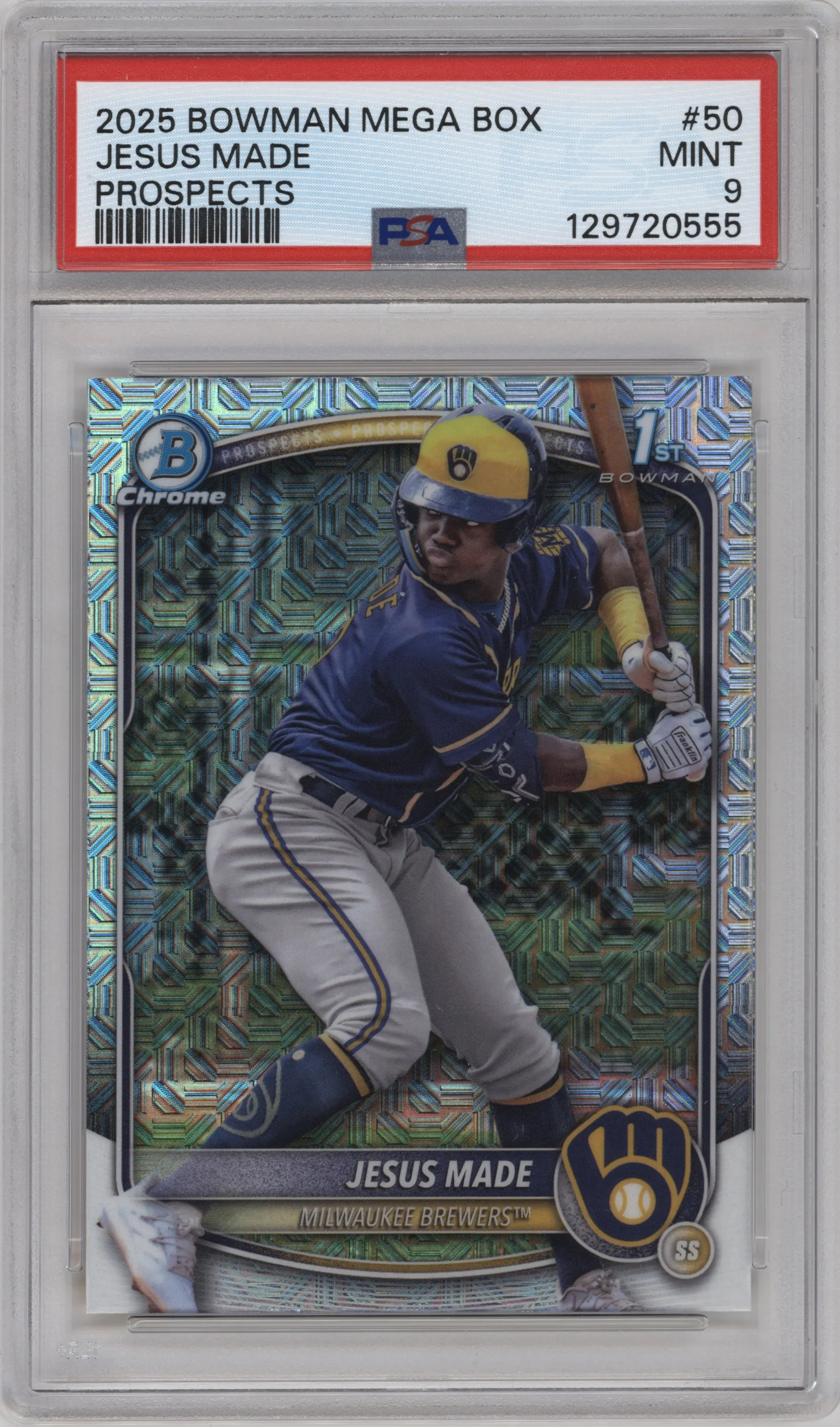 Jesus Made from the 2025 Bowman Mega Box set graded by PSA and given an overall grade of 9.