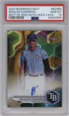 Brailer Guerrero from the 2023 Bowman's Best set featuring a Gold Lava parallel graded by PSA and given an overall grade of 10.