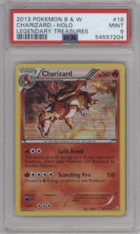 Charizard from the 2013 Pokemon B&W set graded by PSA and given an overall grade of 9.