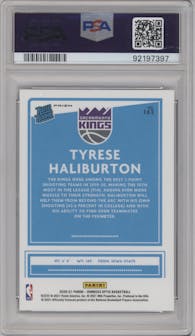 Tyrese Haliburton from the 2020-21 Panini Donruss Optic set featuring a Purple parallel graded by PSA and given an overall grade of 10.