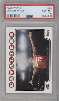 LeBron James from the 2008-09 Topps set graded by PSA and given an overall grade of 10.