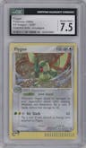 Flygon from the 2003 Pokemon EX set featuring a Cosmos Holo 2004 Pokemon E-League parallel graded by CSG and given an overall grade of 7.5.
