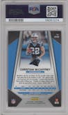 Christian McCaffrey from the 2017 Panini Prizm set featuring a Prizm parallel graded by PSA and given an overall grade of 9.