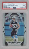 Christian McCaffrey from the 2017 Panini Prizm set featuring a Prizm parallel graded by PSA and given an overall grade of 9.