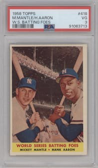 Mickey Mantle/Hank Aaron from the 1958 Topps set graded by PSA and given an overall grade of 3.