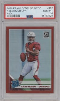 Kyler Murray from the 2019 Panini Donruss Optic set featuring a Red parallel graded by PSA and given an overall grade of 10.