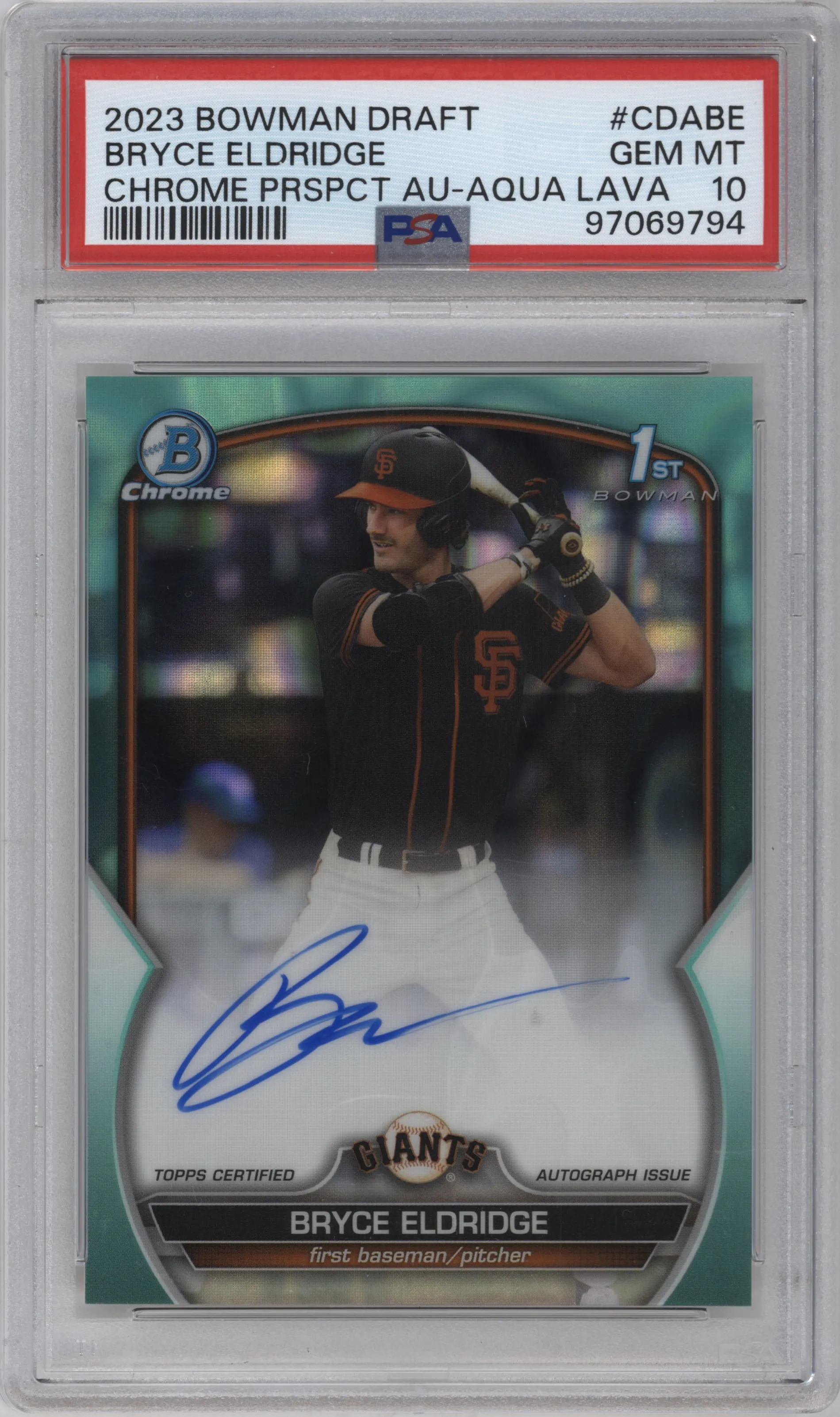 2023 Bowman Draft Chr.Pros.Auto Bryce Eldridge Aqua Lava Refractor #CDA-BE PSA 10