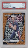 Drake Maye from the 2024 Panini Prizm set featuring a Lazer Prizm parallel graded by PSA and given an overall grade of 9.
