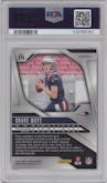 Drake Maye from the 2024 Panini Prizm set featuring a Lazer Prizm parallel graded by PSA and given an overall grade of 9.