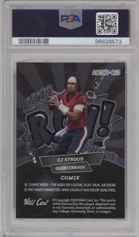 CJ Stroud from the 2023 Wild Card Alumination Limited Edition CJ Stroud Comix set featuring a Mojo Black/Blue/Black parallel graded by PSA and given an overall grade of 10.