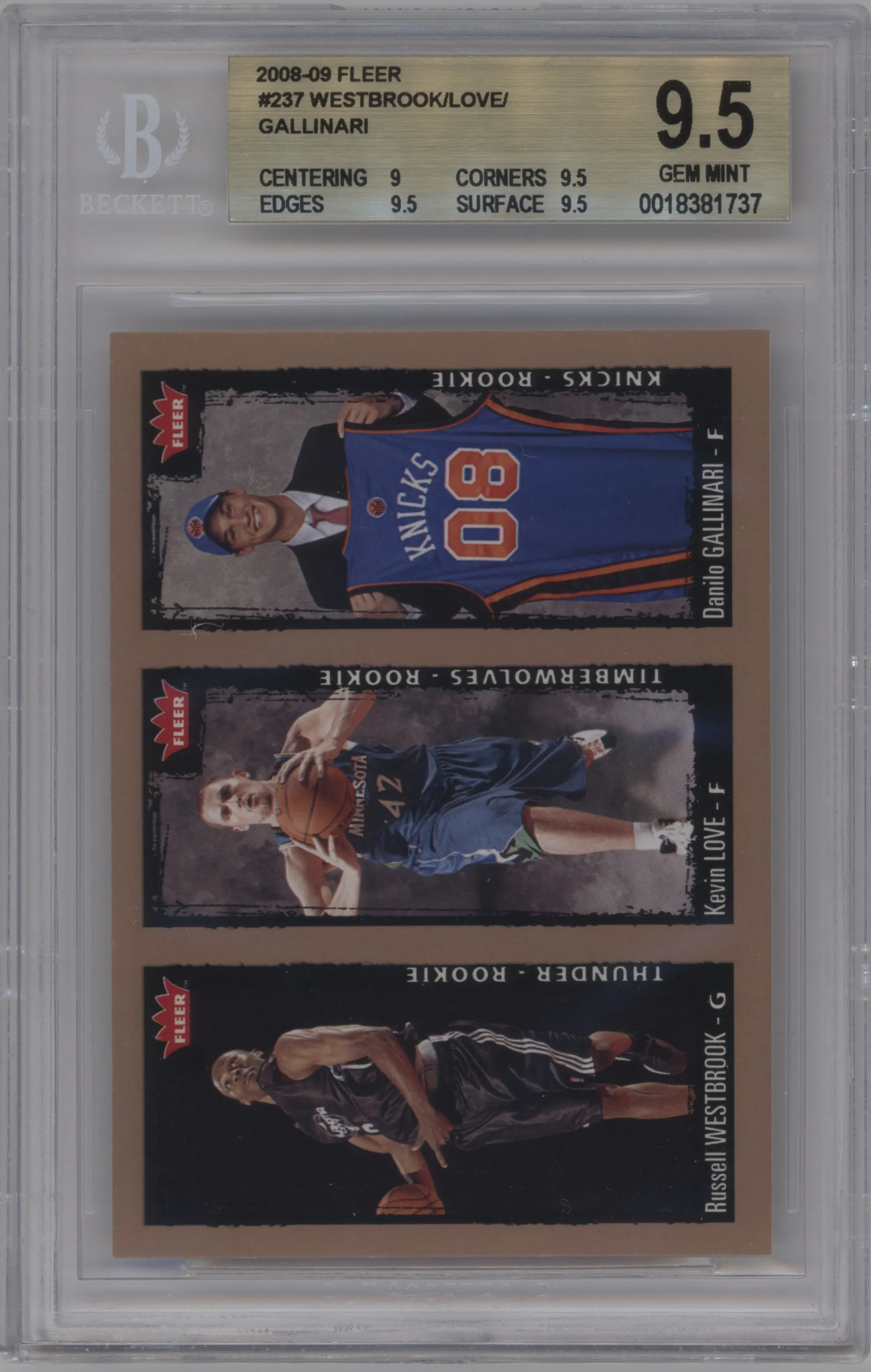 2008 Fleer Russell Westbrook/Kevin Love/Danilo Gallinari BGS 9.5