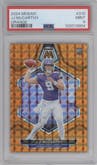 J.J. McCarthy from the 2024 Panini Mosaic set featuring a Orange parallel graded by PSA and given an overall grade of 9.