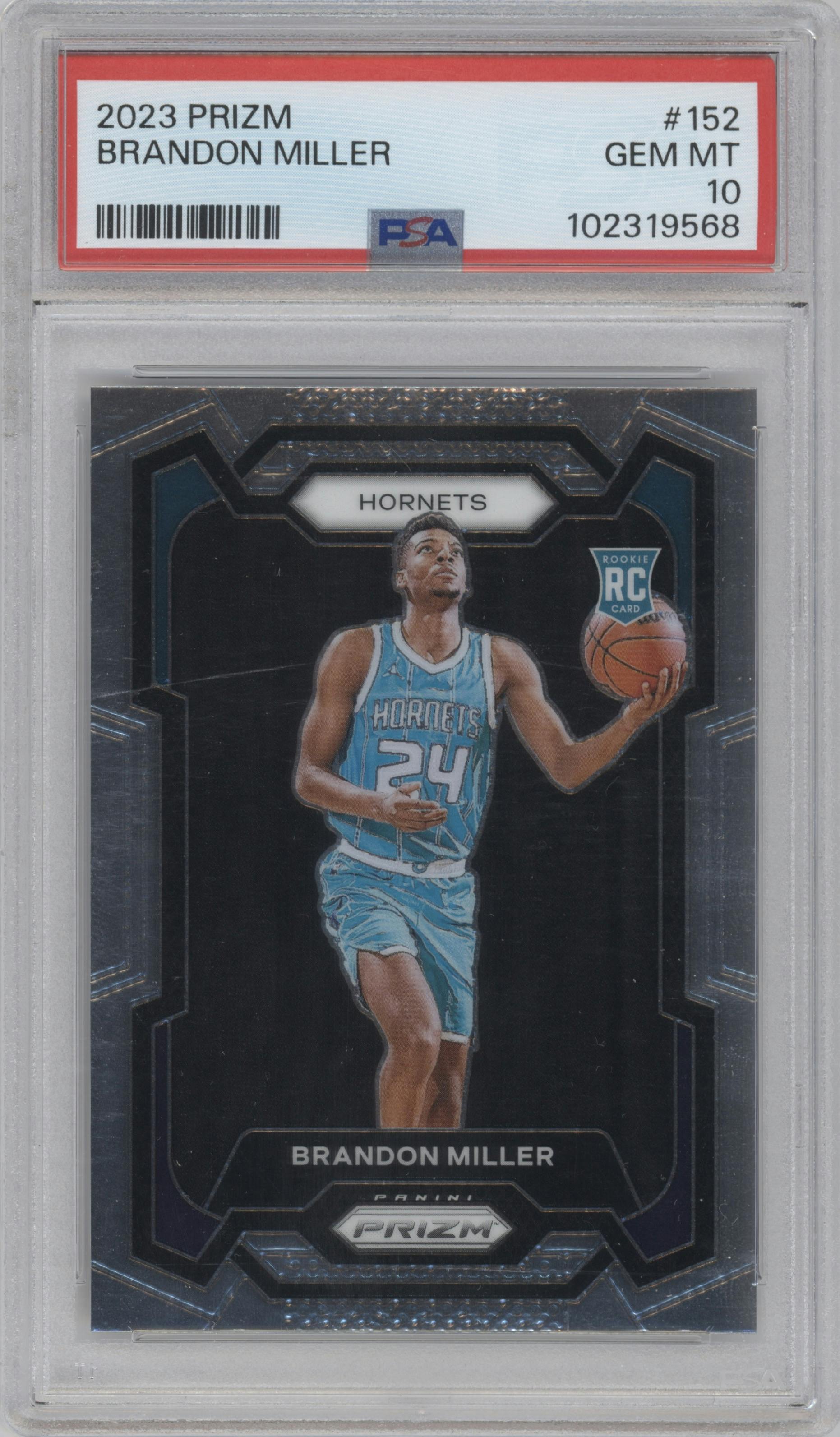 Brandon Miller from the 2023-24 Panini Prizm set graded by PSA and given an overall grade of 10.