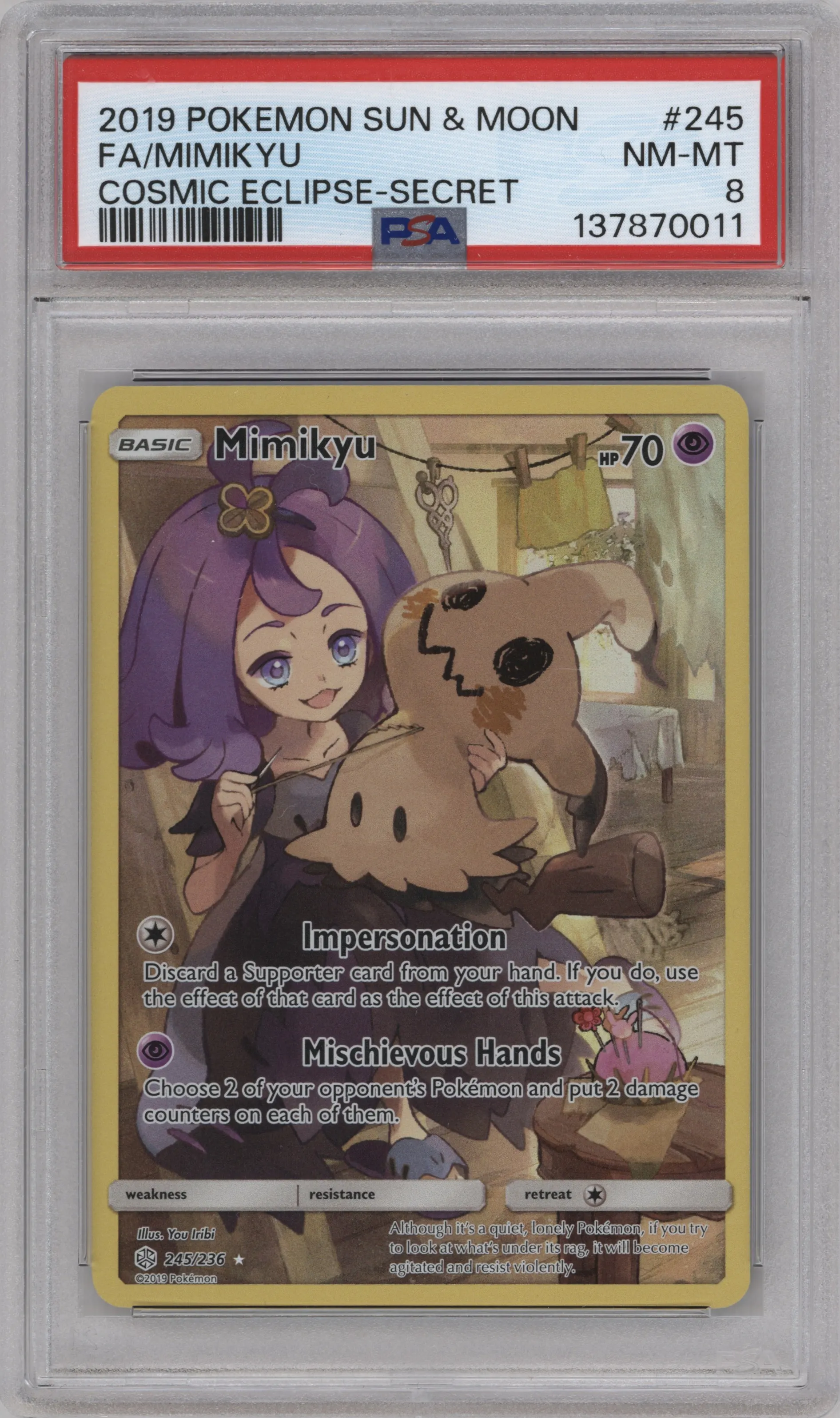 2019 Pokemon S&M Cosmic Eclipse Mimikyu PSA 8
